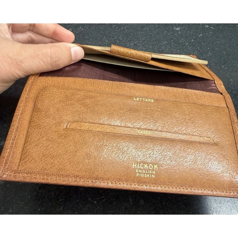 Hickok English Pigskin Leather Letter & Card Wallet Organizer w/ Perline USA Pen